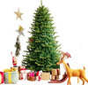 Full view of a 7 ft pre-lit artificial Christmas tree with app-controlled LED lights, surrounded by festive decorations.
