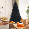 Black 7ft artificial Christmas Halloween tree with purple LED lights, perfect for festive decoration in any room.