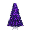Black artificial Christmas Halloween tree, 7 ft tall, adorned with purple LED lights for festive decoration.