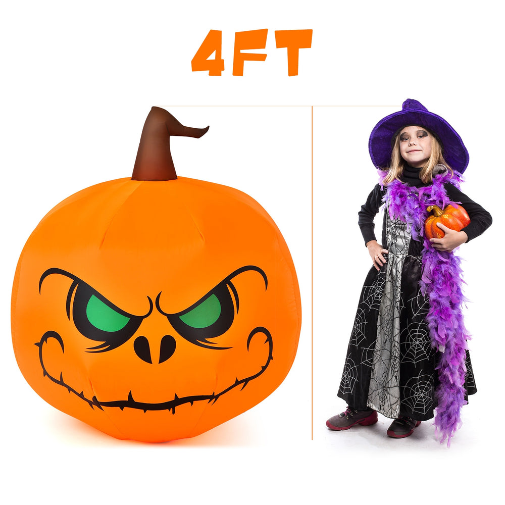 4-foot Halloween inflatable pumpkin with LED light, featuring a scary face for festive indoor and outdoor decoration.