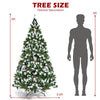 6ft pre-lit snow flocked Christmas tree with red berries and 250 LED lights, perfect for festive home decoration.