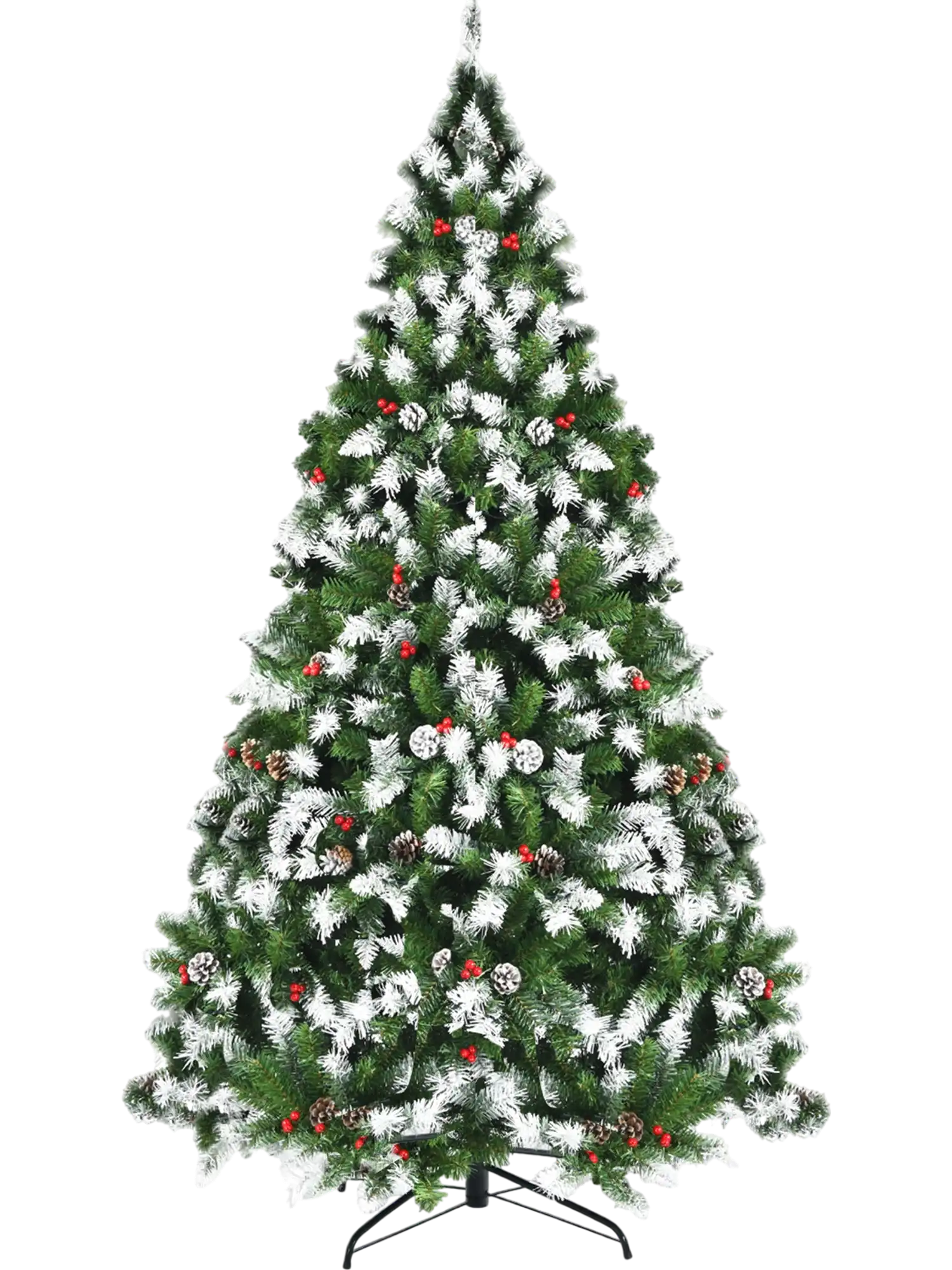Costway Pre-lit Snow Flocked Christmas Tree w/ Red Berries 8 Lighting Modes 19256378 New
