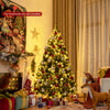 Snow flocked 6 ft Christmas tree with red berries and 250 warm white LED lights, perfect for festive home decoration.