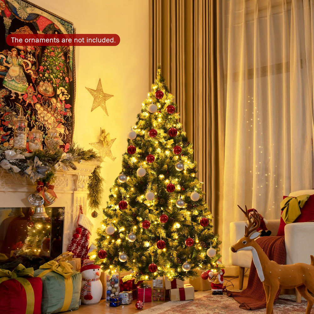 Pre-lit Snow Flocked Christmas Tree with Red Berries and LED Lights-6 ft - Gallery View 1 of 13