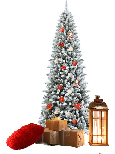 Costway 7.5' Snow-Flocked Hinged Artificial Christmas Pencil Tree Mixed Tips 86497235 New