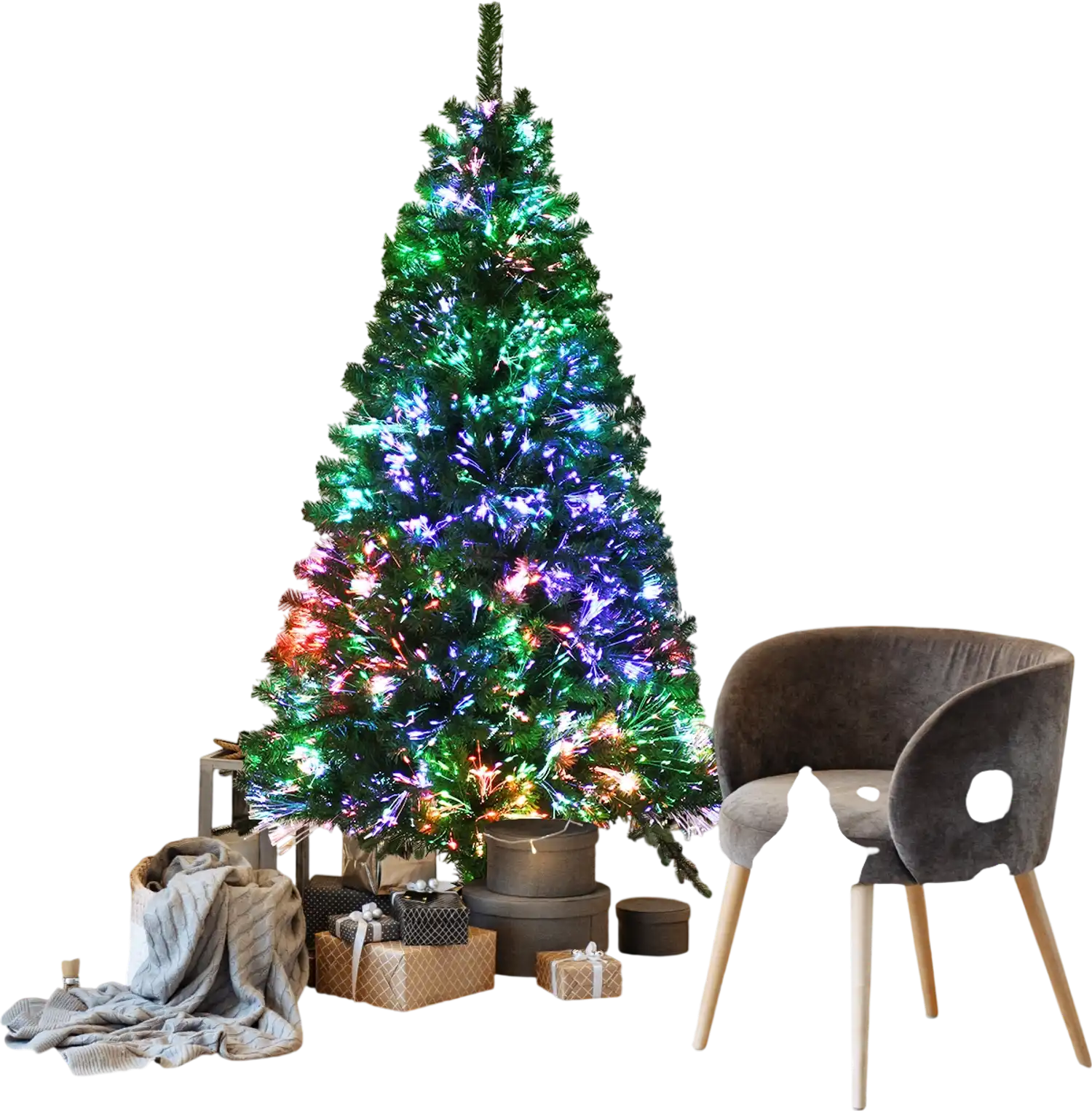 Costway 5' Pre-Lit Multi-Colored Fiber Optic Spruce Artificial Christmas Tree 47896205 New