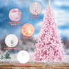 7.5 feet flocked Christmas tree with 1100 branch tips, 450 LED lights, and a foldable metal stand for easy setup.