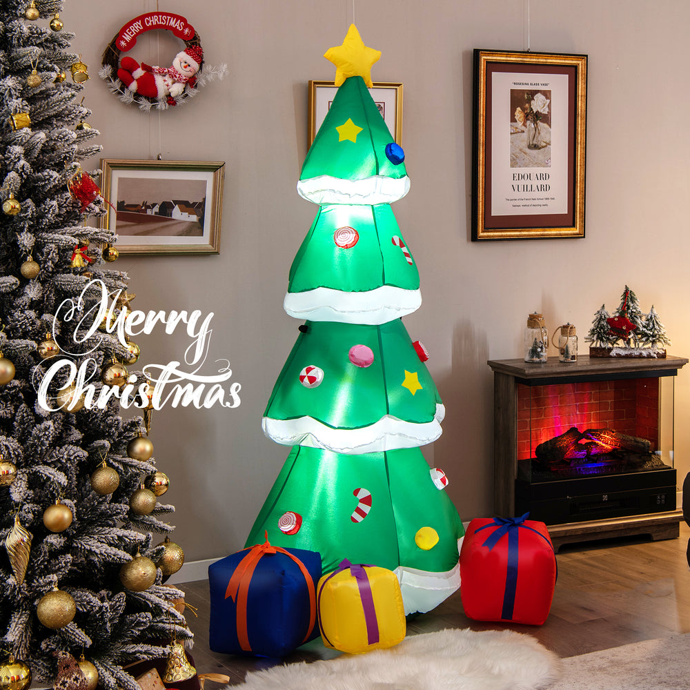 6-foot inflatable Christmas tree adorned with colorful decorations and glowing lights, perfect for festive indoor or.