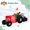 Santa Claus inflatable decoration on a tractor with gifts, 9 feet long, bright LED lights for festive outdoor display.