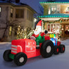 Santa Claus on a tractor with gifts, 9 feet long, illuminated by LED lights for festive outdoor holiday decoration.