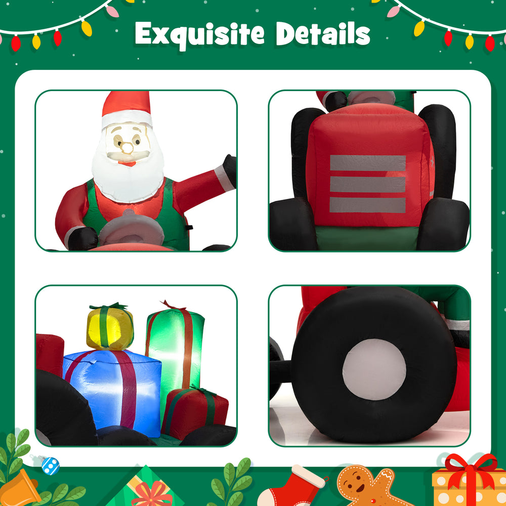 Santa Claus inflatable decoration with gifts, featuring LED lights and durable polyester fabric for outdoor holiday.