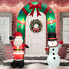 8-foot Christmas inflatable archway featuring Santa Claus and a snowman, perfect for festive yard decoration.