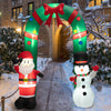 Inflatable 8 feet Christmas archway featuring Santa Claus and snowman, bright LED lights for festive outdoor decoration.