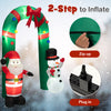 Inflatable 8 feet Christmas archway featuring Santa Claus and snowman, with LED lights for festive outdoor decoration.
