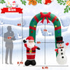 Inflatable 8ft Christmas archway featuring Santa Claus and snowman, with LED lights for festive outdoor decoration.