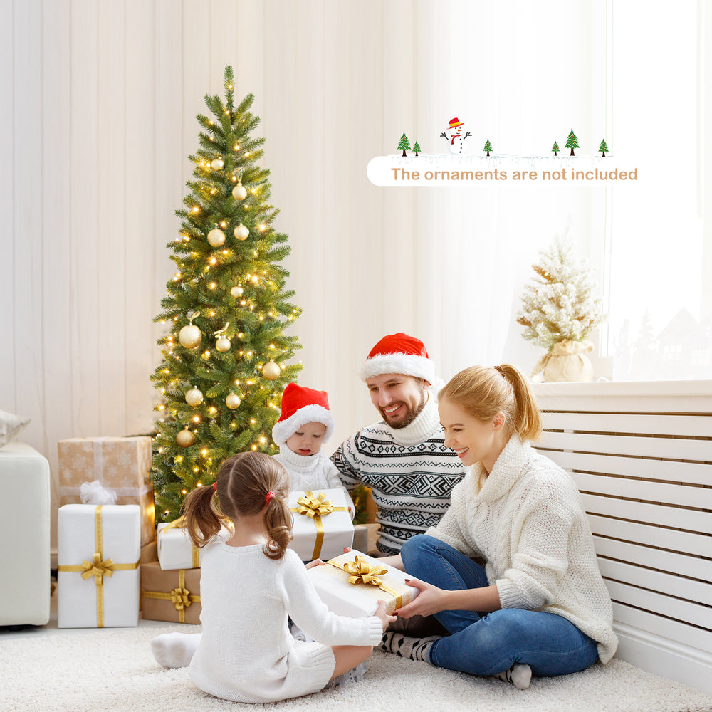 6 feet pre-lit artificial Christmas pencil tree with 648 branch tips, perfect for small rooms and festive decorations.