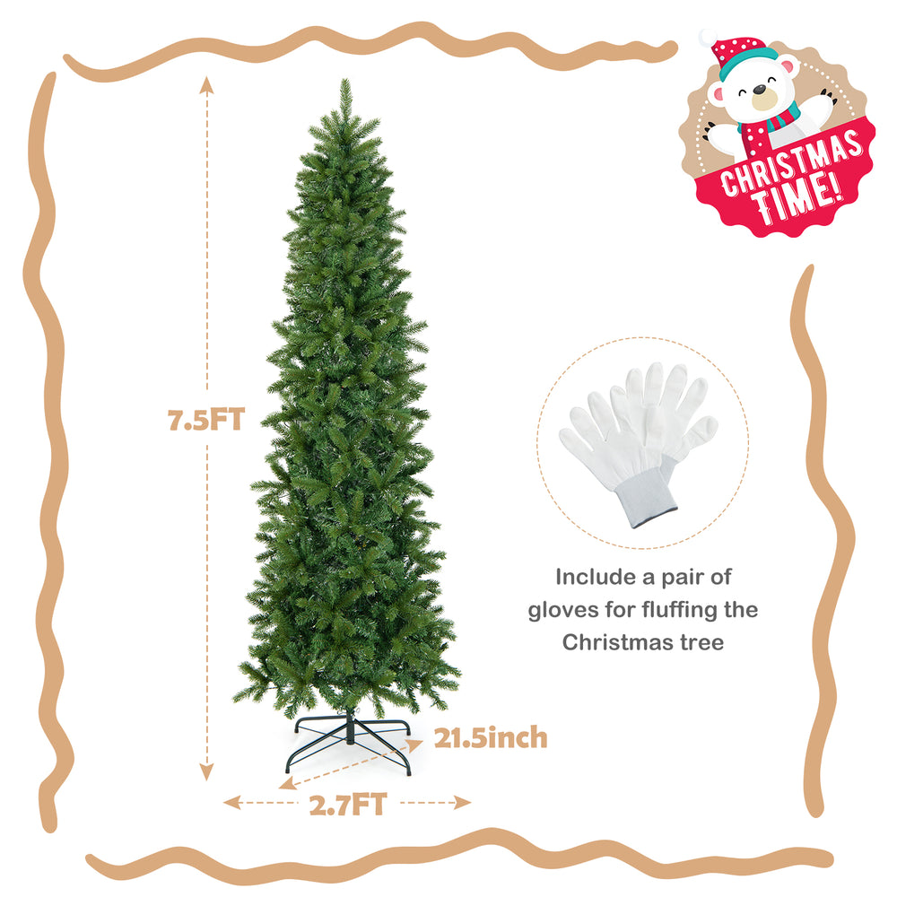 7.5-foot pre-lit artificial Christmas tree with warm white and multi-color LED lights, ideal for limited spaces.