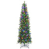7.5 feet pre-lit slim artificial Christmas tree with warm white and multi-color LED lights, perfect for limited spaces.