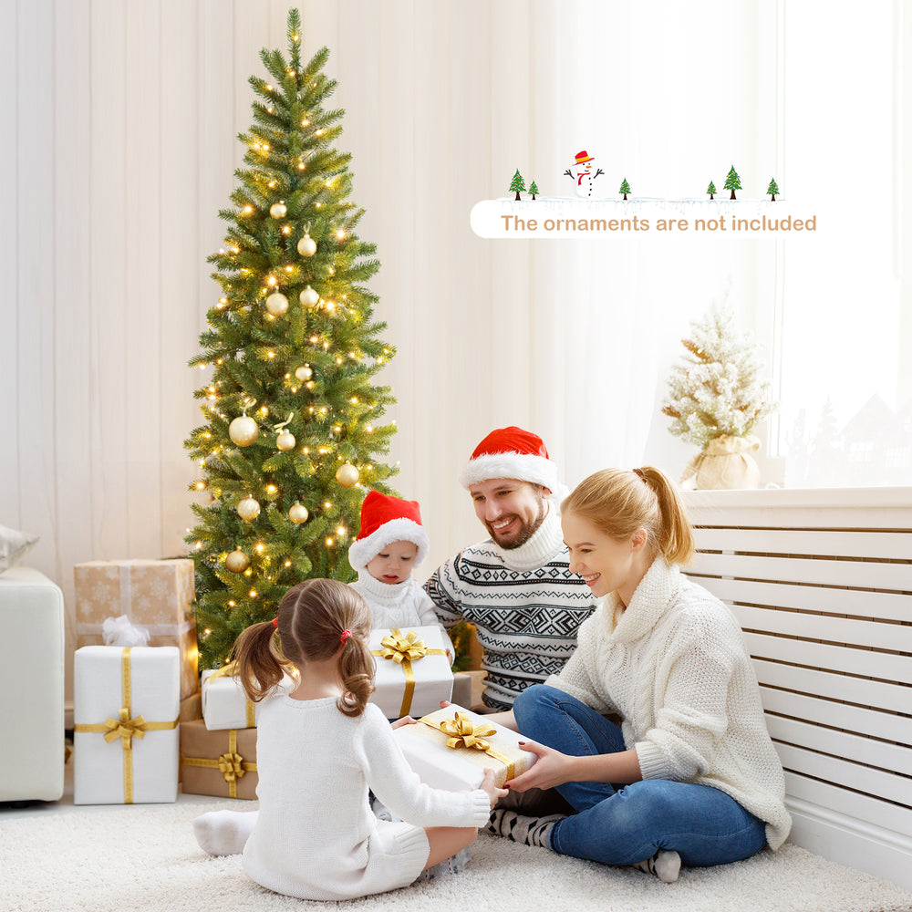 7.5 feet pre-lit artificial Christmas tree with warm white and multi-color LED lights, ideal for festive home.