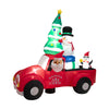 Inflatable Santa Claus driving a car with snowman and penguin, 8 feet wide, with LED lights for festive outdoor.