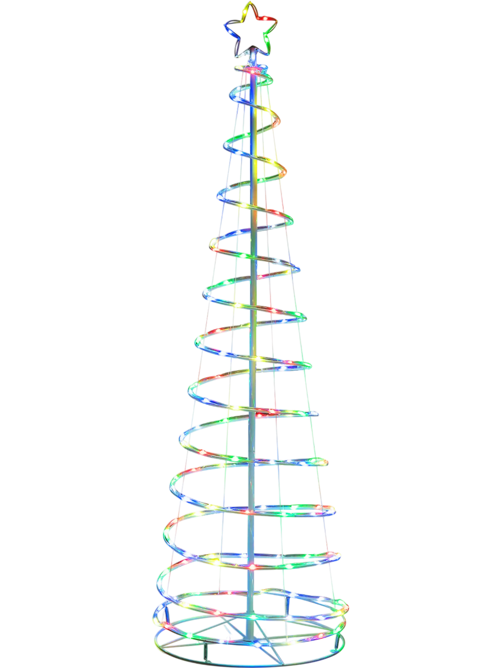 6-foot light-up spiral Christmas tree with colorful lights and star topper, perfect for outdoor holiday decoration.