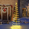 6 feet light up spiral Christmas tree with star top, featuring colorful lights for outdoor decoration in winter snow.