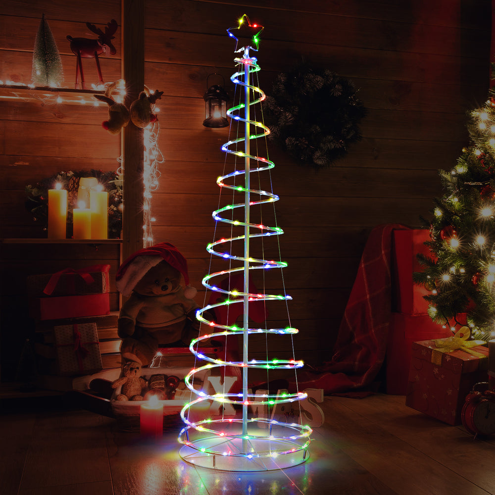 6-foot light-up spiral Christmas tree with colorful lights and star topper, perfect for festive outdoor decoration.