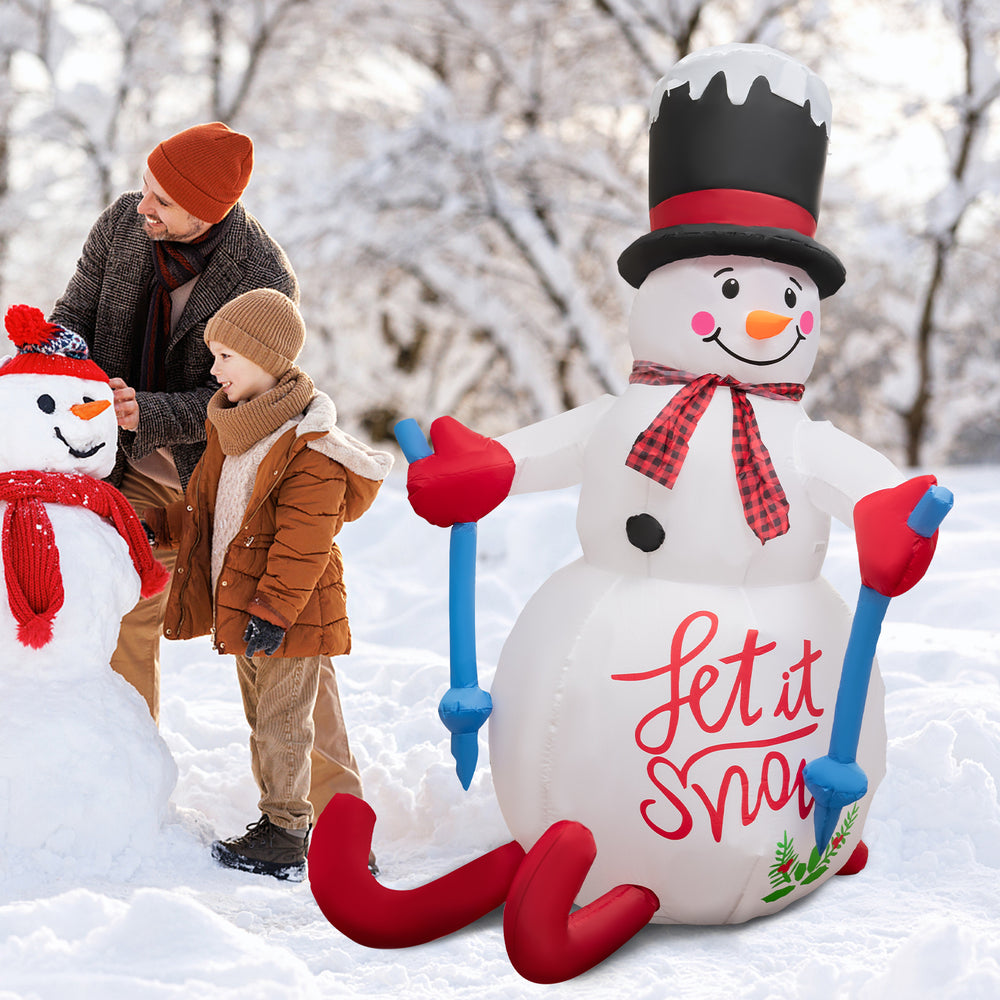 6FT inflatable snowman decoration with LED lights, built-in sandbag for stability, perfect for outdoor Christmas.