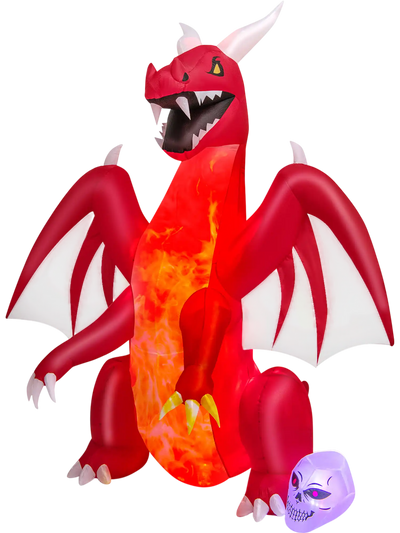 Costway 8' Halloween Inflatable Red Dragon with Wings Skull 17536428 New