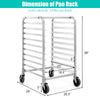 Aluminum rolling bakery pan rack with 10 tiers, 330lbs capacity, and 4 wheels for easy mobility and stability.