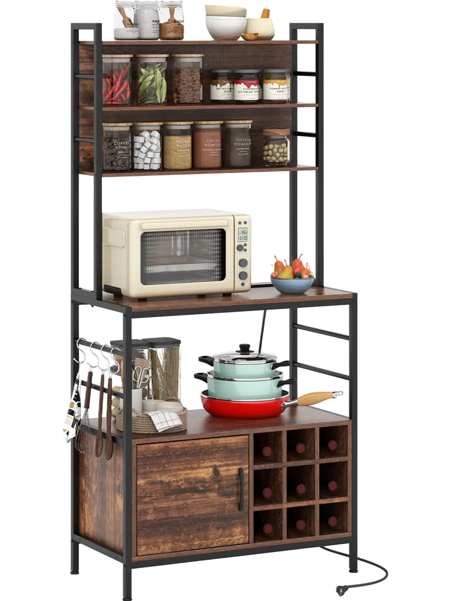 Costway Coffee Bar Cabinet Wine Rack w/ S-Shaped Hooks Bottle Holders 726953184 New