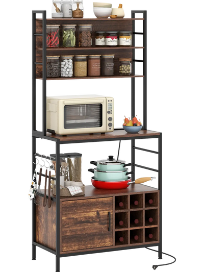 Costway Coffee Bar Cabinet Wine Rack w/ S-Shaped Hooks Bottle Holders 726953184 New