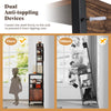 Coffee bar cabinet in rustic brown with dual anti-toppling devices and wine bottle holders for secure storage.