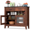 Coffee bar cabinet in brown with faux marble top, featuring 2 drawers, 2 cabinets, and an open shelf for versatile.