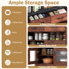 Coffee bar cabinet in brown featuring 2 drawers, an open shelf, and elegant wood grains for stylish storage.
