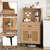 Coffee bar cabinet in oak with rattan doors, adjustable shelves, and premium metal hinges for kitchen storage.