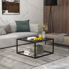 Modern Glass Square Coffee Table with Metal Frame for Living Room-Black - Gallery View 1 of 10