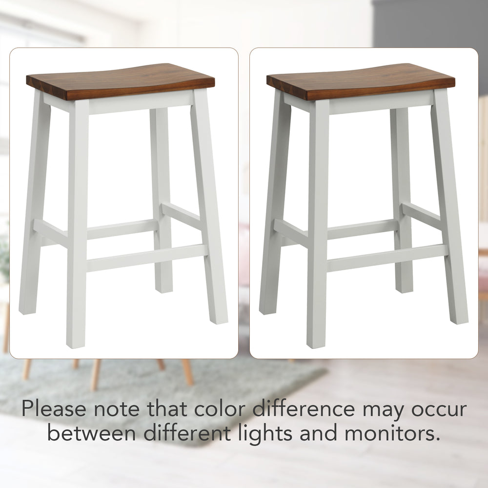 Saddle stool with a walnut seat and gray legs, featuring footrests for comfort, ideal for kitchen islands or bars.