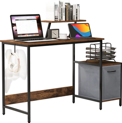 Costway Reversible Storage Drawer Computer Desk Brown 87142035 New