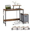 Computer desk with reversible storage drawer and moveable shelf in brown, featuring USB ports and industrial style for.