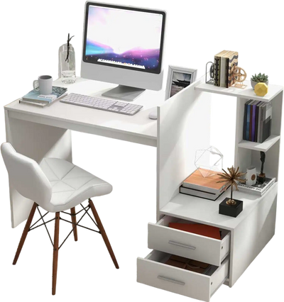 Costway Computer Desk Home Office Bookshelf Drawers White 37612485 New
