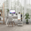 White computer desk with corner bookshelf and two drawers, ideal for home office or study setup.