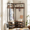 Corner Garment Rack with Open Shelves and 7 Hooks Shoe Bench-Walnut - Gallery View 1 of 9
