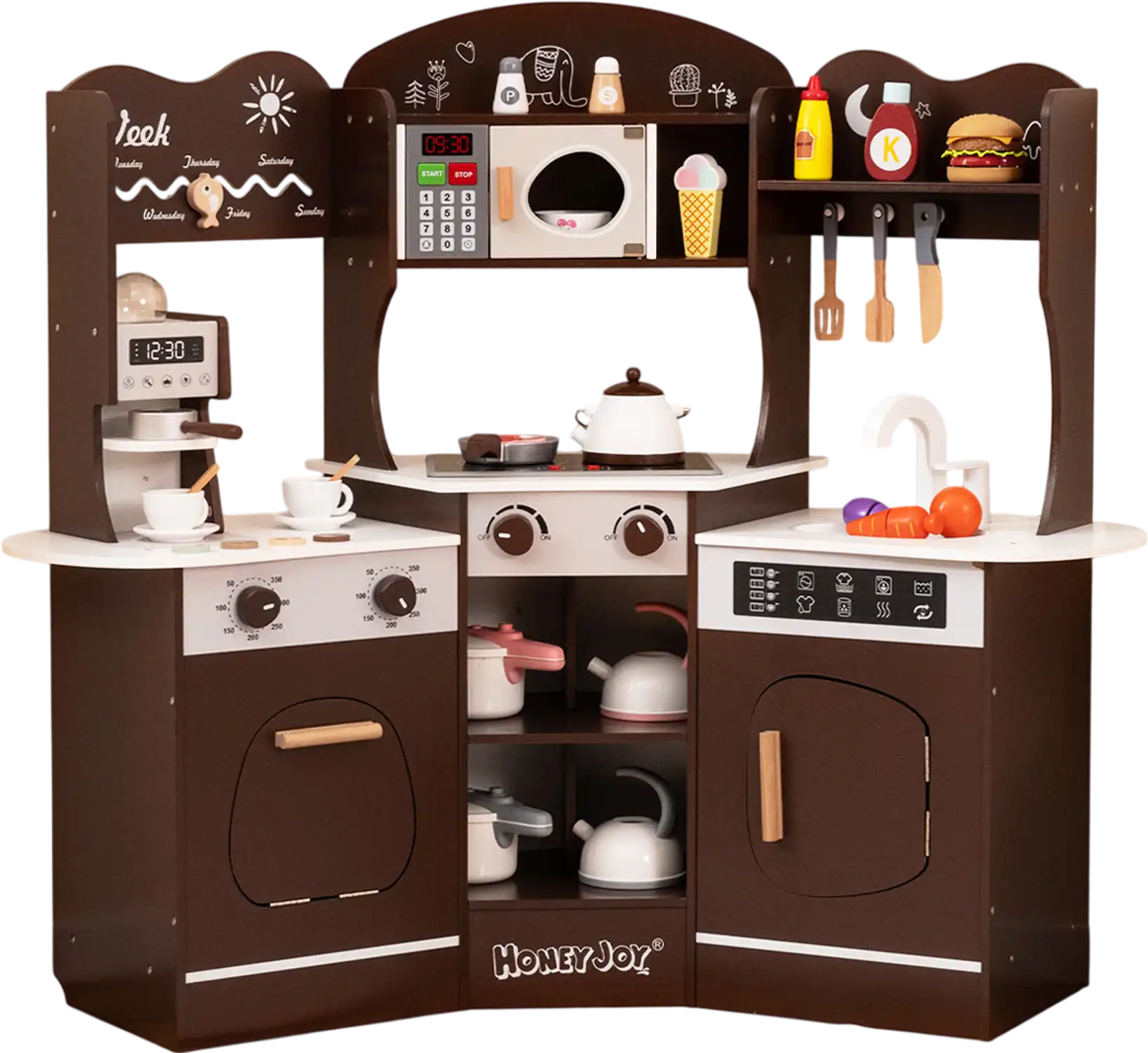 Costway Corner Wooden Play Kitchen Coffee Machine Slide 13456927 New