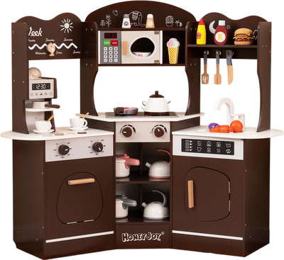 Costway Corner Wooden Play Kitchen Coffee Machine Slide 13456927 New