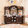 Corner Wooden Play Kitchen with Coffee Machine and Slide for Kids-Brown - Gallery View 1 of 11