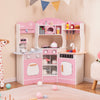 Corner Wooden Play Kitchen with Coffee Machine and Slide for Kids-Pink - Gallery View 1 of 11