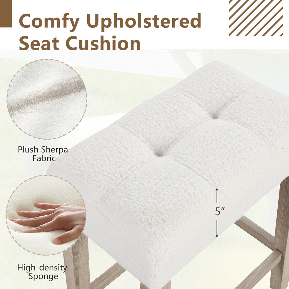 Plush sherpa seat cushion with tufted design, 5-inch thickness, for modern counter height bar stools in white and gray.