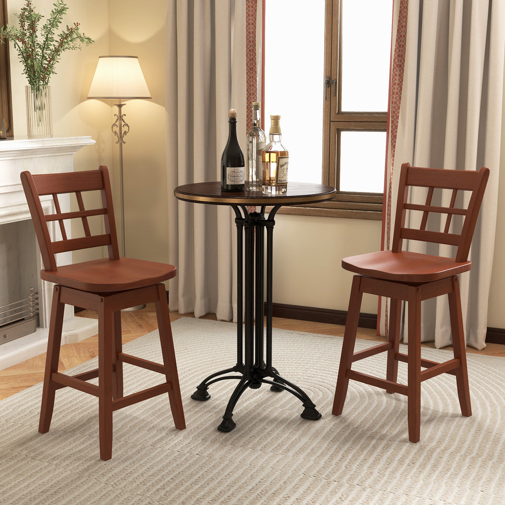 Counter Height Barstools Set of 2 with 6-Grid Hollow Back and Seat-Brown - Gallery View 1 of 9