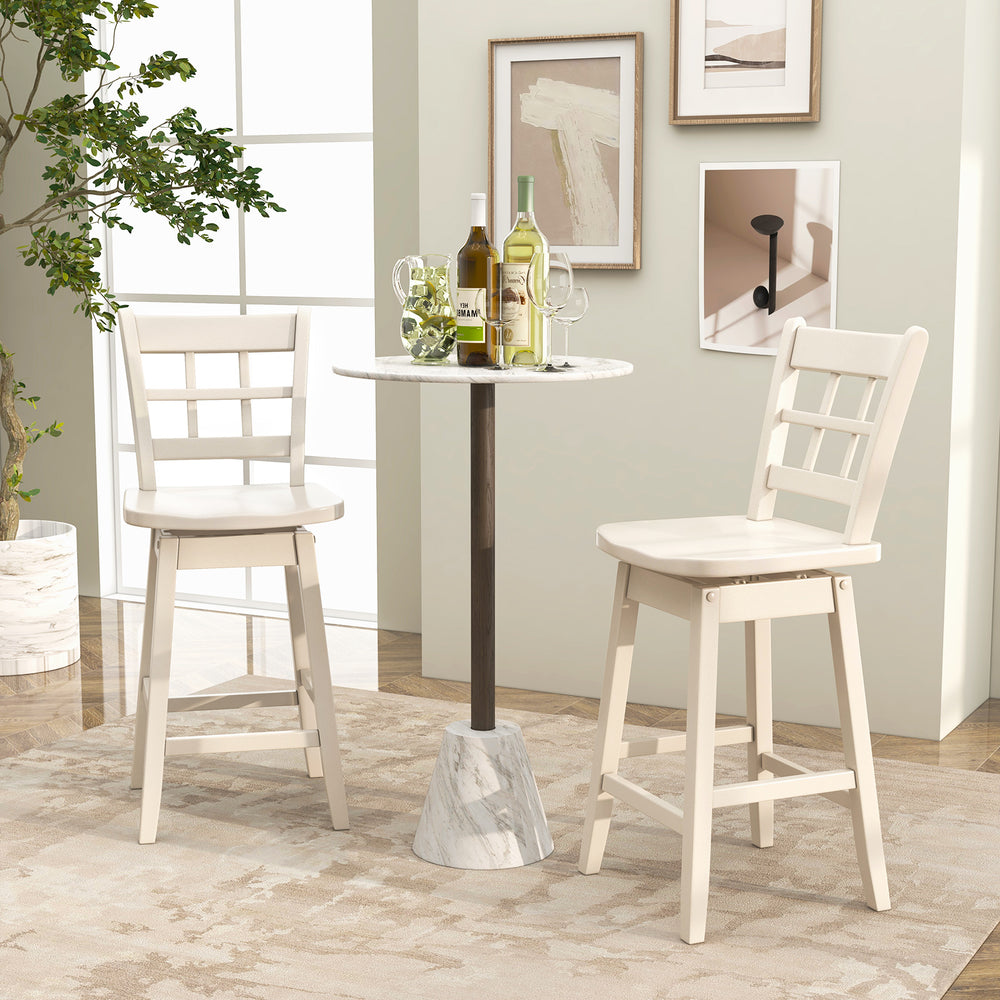 Counter Height Barstools Set of 2 with 6-Grid Hollow Back and Seat-White - Gallery View 1 of 9